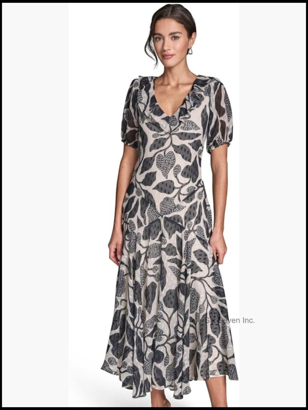 Chiffon Maxi Dress with Puff Sleeves and Open Back